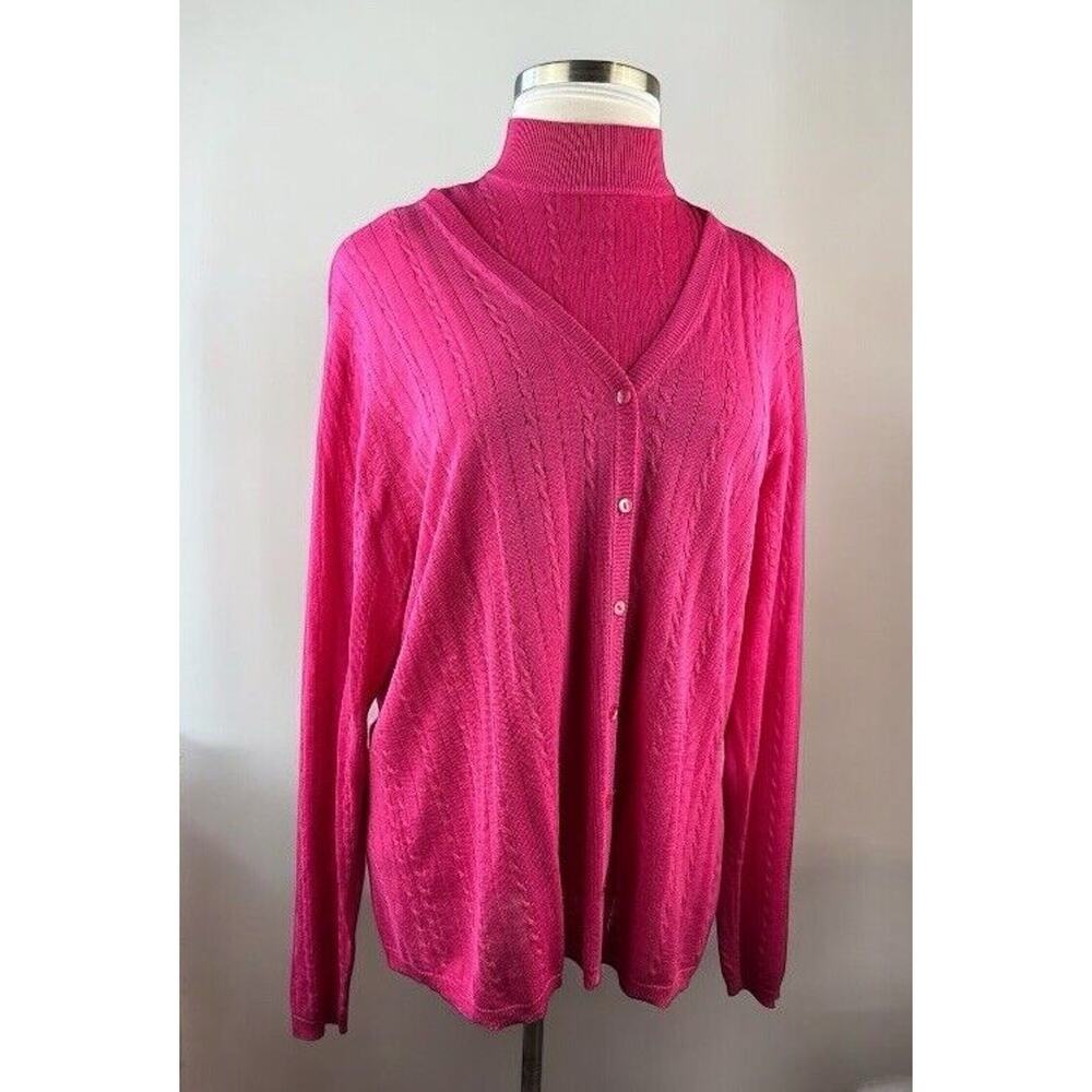 Diane Gilman Silk Cable Knit Sleeveless Top & Button Cardigan Set Plus Size 2X - Picture 16 of 16